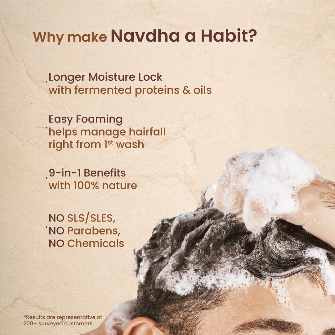 Nat Habit Castor Blackseed Navdha Shampoo - Natural Cleanser for Men, Enhances Immense Shine, Retains and Imparts Moisture, For Strong & Sunny Shine Hair, 250ml