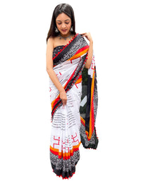 Shivanya Handicrafts Cotton Mulmul Saree for Women Attached Pom Pom Lace Red & Black 1