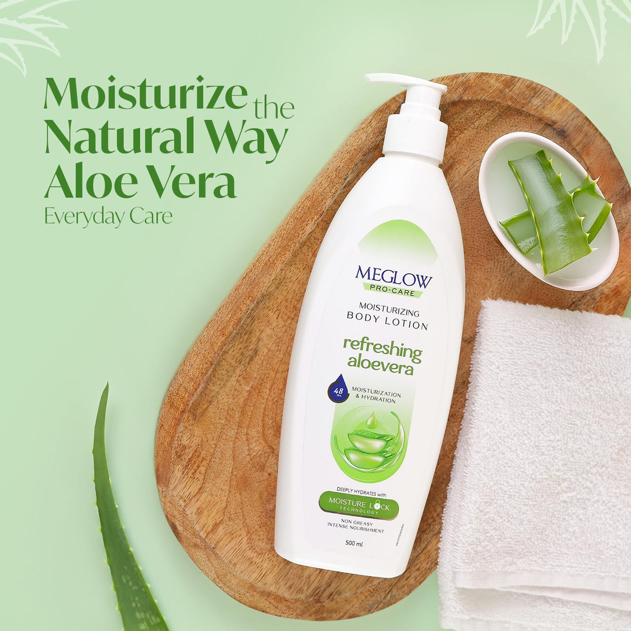 Meglow Pro-Care Moisturizing Body Lotion | Refreshing Aloe Vera Moisturizer for Women & Men for All Skin Types | Hydrating Moisturizer -500ml