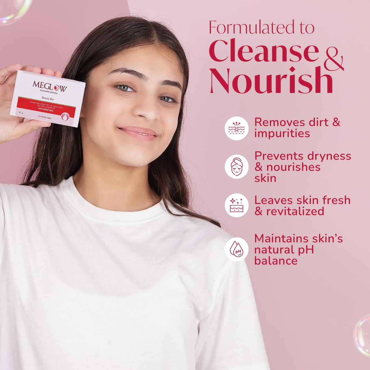 Meglow Beauty Bathing Soaps Bar Combo Pack Of 5(75g) with Potent Vitamin-C - Body Soap Cleanser for Dry Skin|Skin lightening/whitening Soap|Make Skin Soft,Smooth & Nourished - For All Skin Type