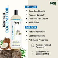 Rey Naturals Cold Pressed Castor Oil & Virgin Coconut Oil For Hair Growth - 200ml×2 | Coconut Oil For Skin Care | Castor Oil For Skin, Eyelashes & Eyebrows | Non Comedogenic Hair Oil For Hair Growth