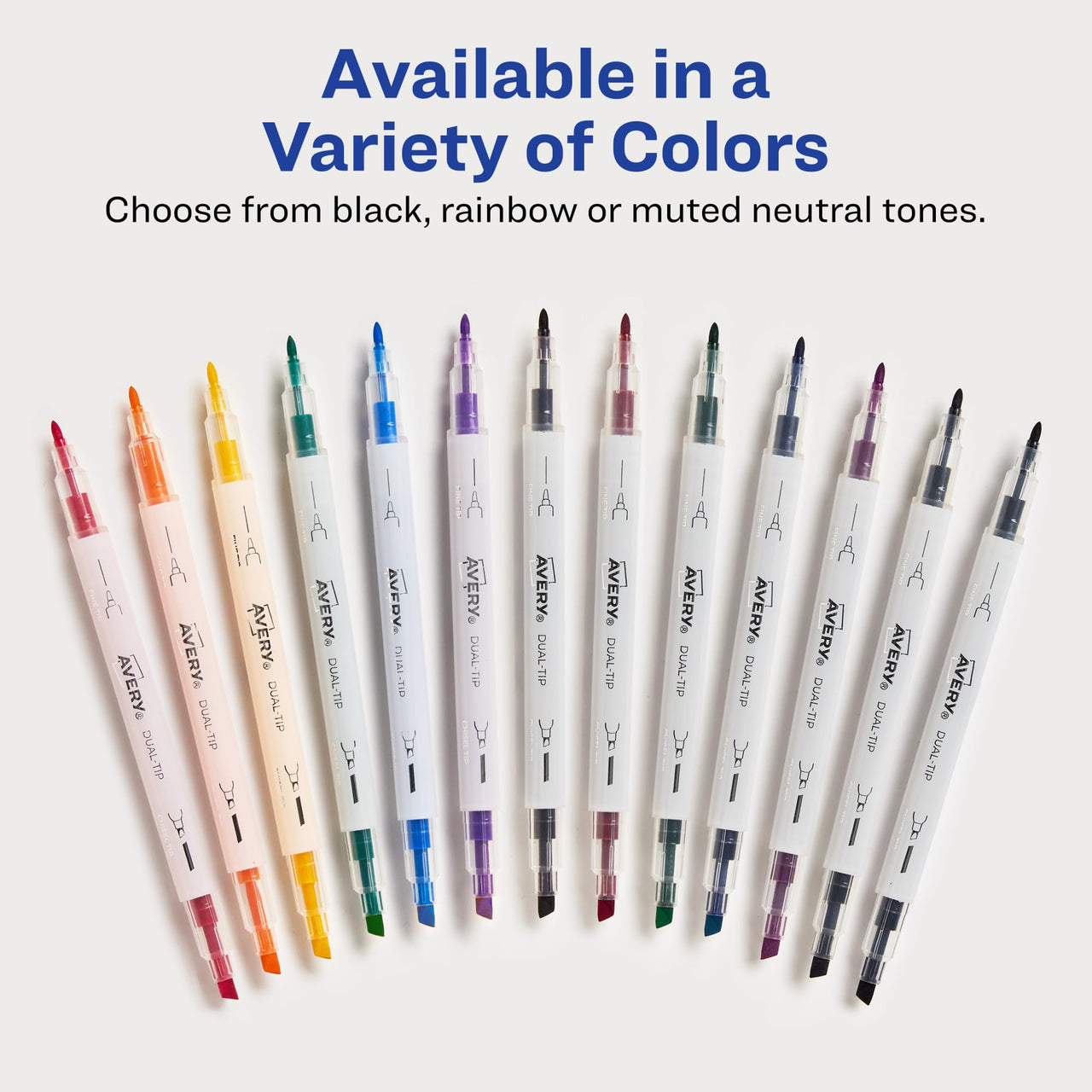 AVERY Dual Tip Markers, Fine Tip Marker and Chisel Tip Marker, Quick-Drying Water-Based Markers, Muted Neutral Colors, Ideal Planner Markers and Journal Markers, 6-Pack (25003) 6 Pack