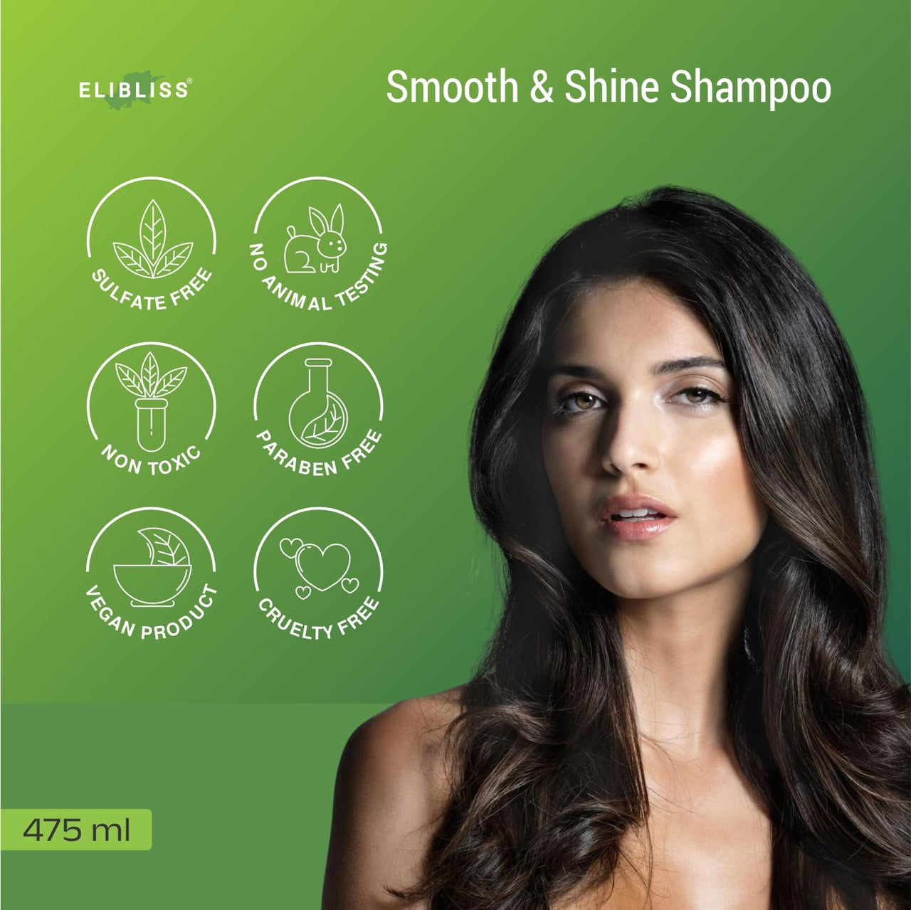 Elibliss Smooth & Shine Shampoo with Fermented Rice Water & Amino | Strengthens, Smoothens & Adds Shine | Hair Care for Dry, Frizzy, or Dull Hair | Sulfate-Free 475ml Pack of 2