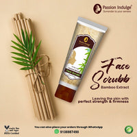 Passion Indulge Bamboo Face Scrub for Dirt, Blackheads and Acne Removal - 60gm | Remove Dead Skin Cells | Tan Removal | Glowing Skin | Deep Pore Cleansing | All Skin Types | Paraben & Sulphate Free | Vegan | Peta Certified.