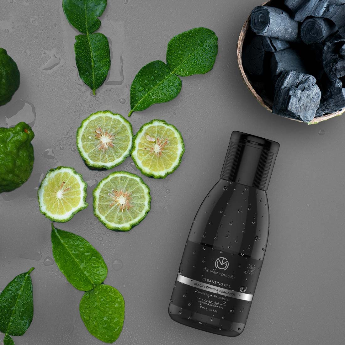 The Man Company Activated Charcoal Tan Removal Cleansing Gel for Oil Control & Glowing Skin | Black Pepper & Bergamot | 100ml