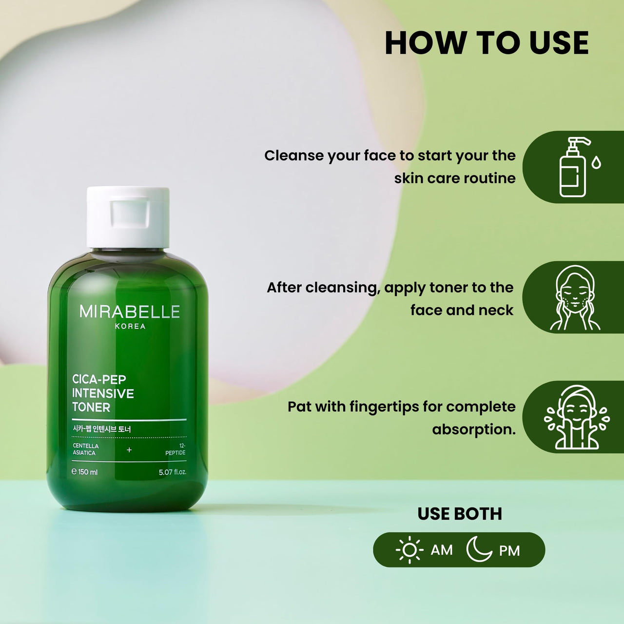 Mirabelle Korea Cica-Pep Intensive Toner 150ml | Calms Irritation, Refines Pores & Hydrates | Soothing Toner for All Skin Types | Korean Skincare for Men & Women