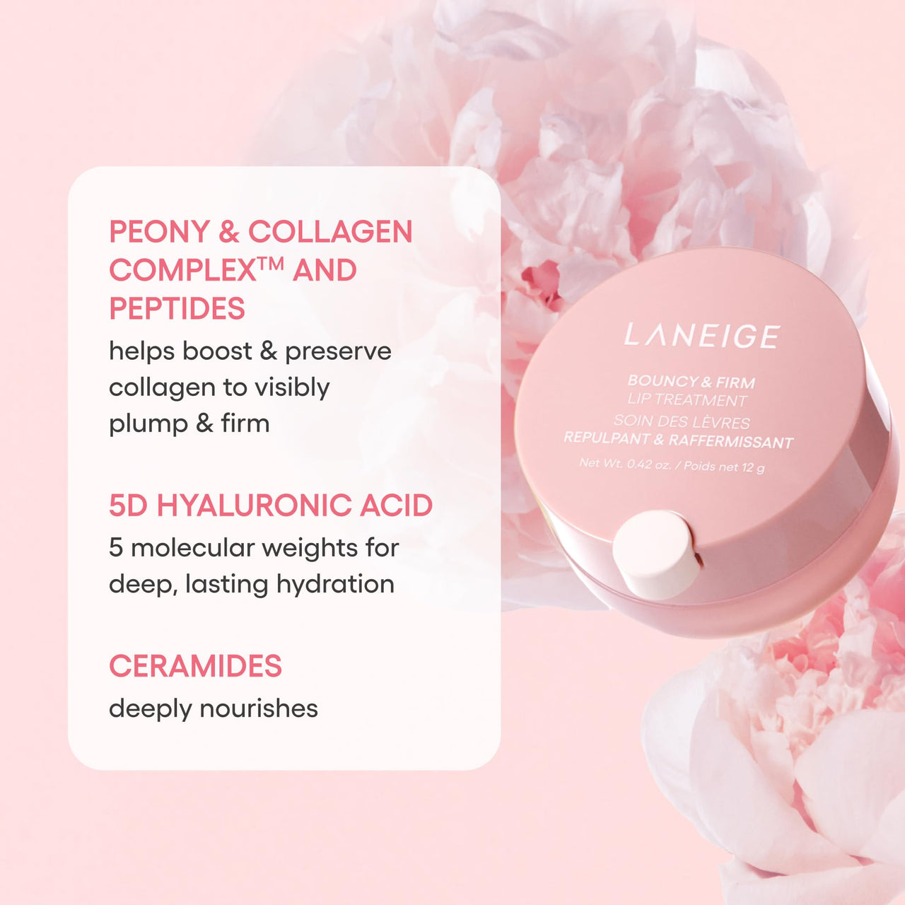 LANEIGE Bouncy & Firm Plump, Firm and Glow Set of 3 includes Eye Sleeping Mask 20G, Face Sleeping Mask 10ML and Lip Treatment Balm 2G with Pouch