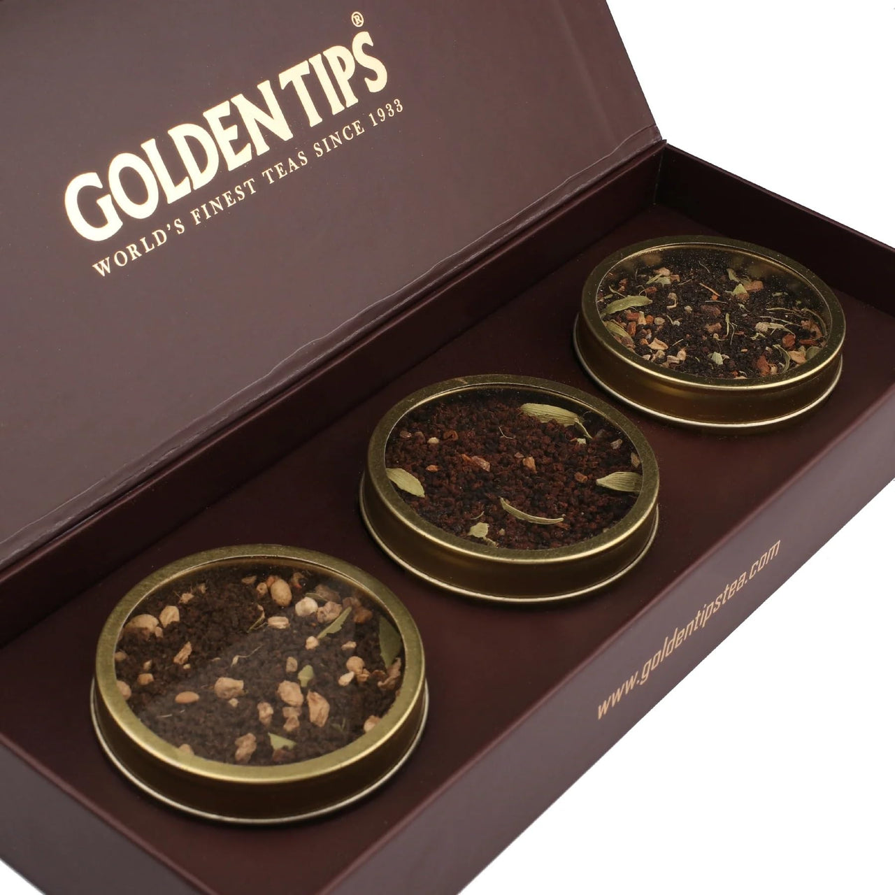 Golden Tips Luxury Tea Gift Pack, 3 Flavor Chai Sampler with Masala, Ginger & Kadak Chai, Exquisite Packaging for Festive Gifts, Weddings, Birthdays & Celebrations"