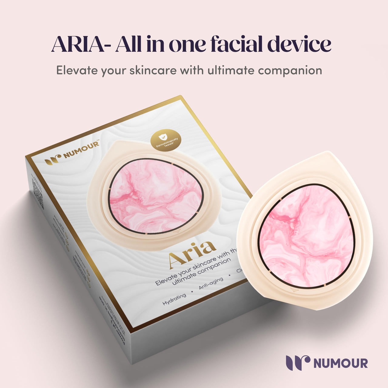 Numour ARIA Jade Stone LED Facial Device | For Fine Lines, Wrinkles & Acne | with Yellow, Blue & Red Light Therapy for Face | Smart Rechargeable Skincare Tool for Moisturizer, Serum & Face Masks