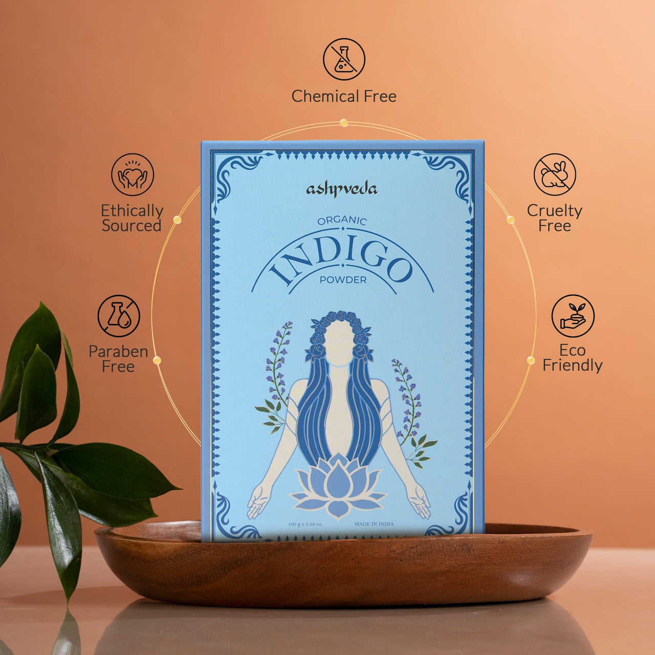 Ashpveda Organic Hair Colour Indigo Powder Ammonia & PPD Free Long Lasting Hair Color for a Stronger Scalp, Silkier and Shining Hair | Chemical Free Hair Color for Women and Men (100 gm, Indigo)