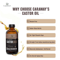 CARAWAY Organic Cold Pressed Castor Oil – Edible for Constipation Relief & Hexane-Free Castor Oil for Hair Growth, liver detox Skin & Joint pain glass bottle – 236 ml / 8 oz