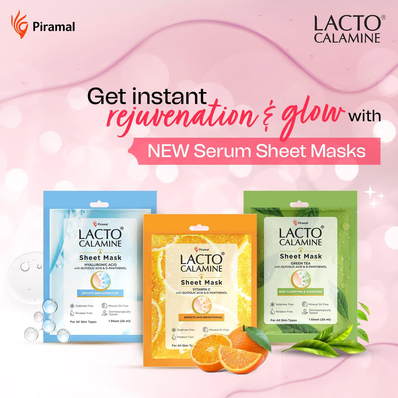 Lacto Calamine Hyaluronic Acid Face Sheet Mask |Instant Hydration |Glycolic Acid & D-Panthenol|30 g