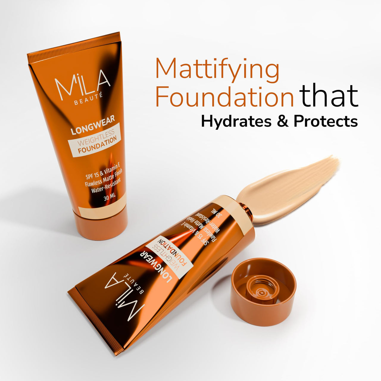 Mila Beauté Longwear Weightless Foundation | Matt Finish With SPF 15 and Vitamin E | Water Resistant Buildable Formula & Super Light | Liquid Foundation | Shade - (202 Pure Natural, 30ml)