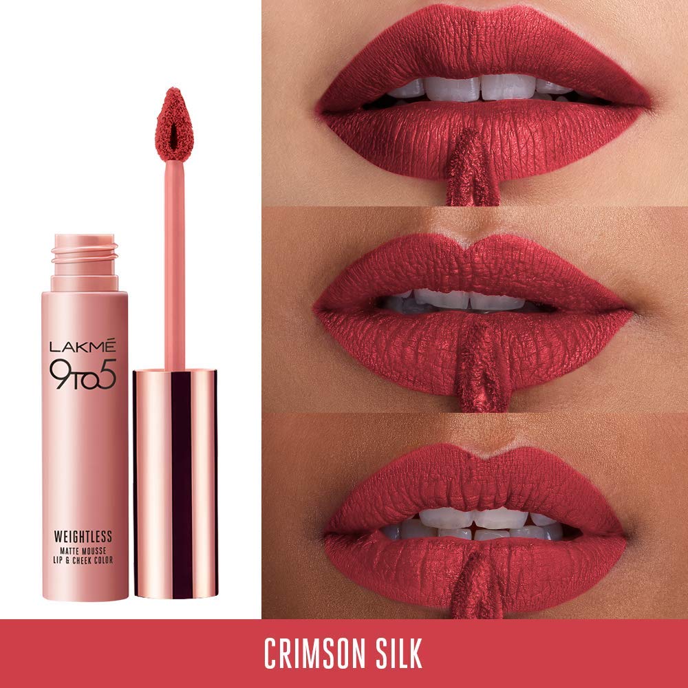 Lakmé 9 To 5 Weightless Mousse Lip & Cheek Color | Set Of 2 Shades Of 2 In 1 Lipstick+Blush Combo With A Matte Finish, Crimson Silk, 9 G & Rose Touch, 9 G