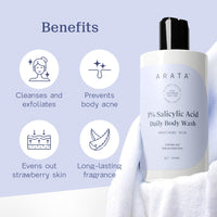 Arata 1% Salicylic Acid Body Wash For Bacne, Bumpy & Strawberry Skin | Exfoliates, Cleanses & Smoothens Un-even, Rough Skin | Paraben & SLS Free |Body Shower Gel For All Skin types | 300ML