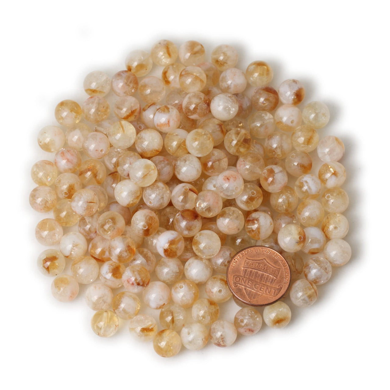 CHEAVIAN 45PCS 8mm Natural Yellow Feather Citrine Gemstone Round Loose Beads Crystal Energy Stone Healing Power for Jewelry Making 1 Strand 15"