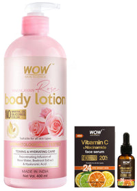 WOW Skin Science Brightening 20% Vitamin C Face Serum & WOW Skin Science Himalayan Rose Body Lotion For Light Hydration - Normal To Oily Skin - with Rose Water