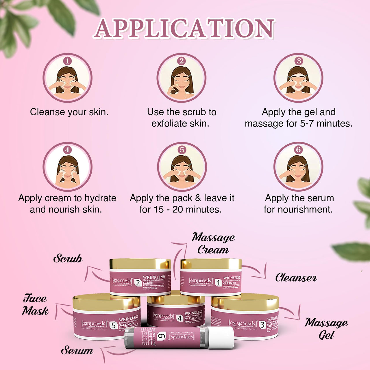 Aryanveda Anti Aging Facial Kit for Glowing Skin (260g), Repairs Wrinkles, Reduce Fine Lines, Remove Dead Skin Cells, All Skin Type for Men & Women (6 Units)