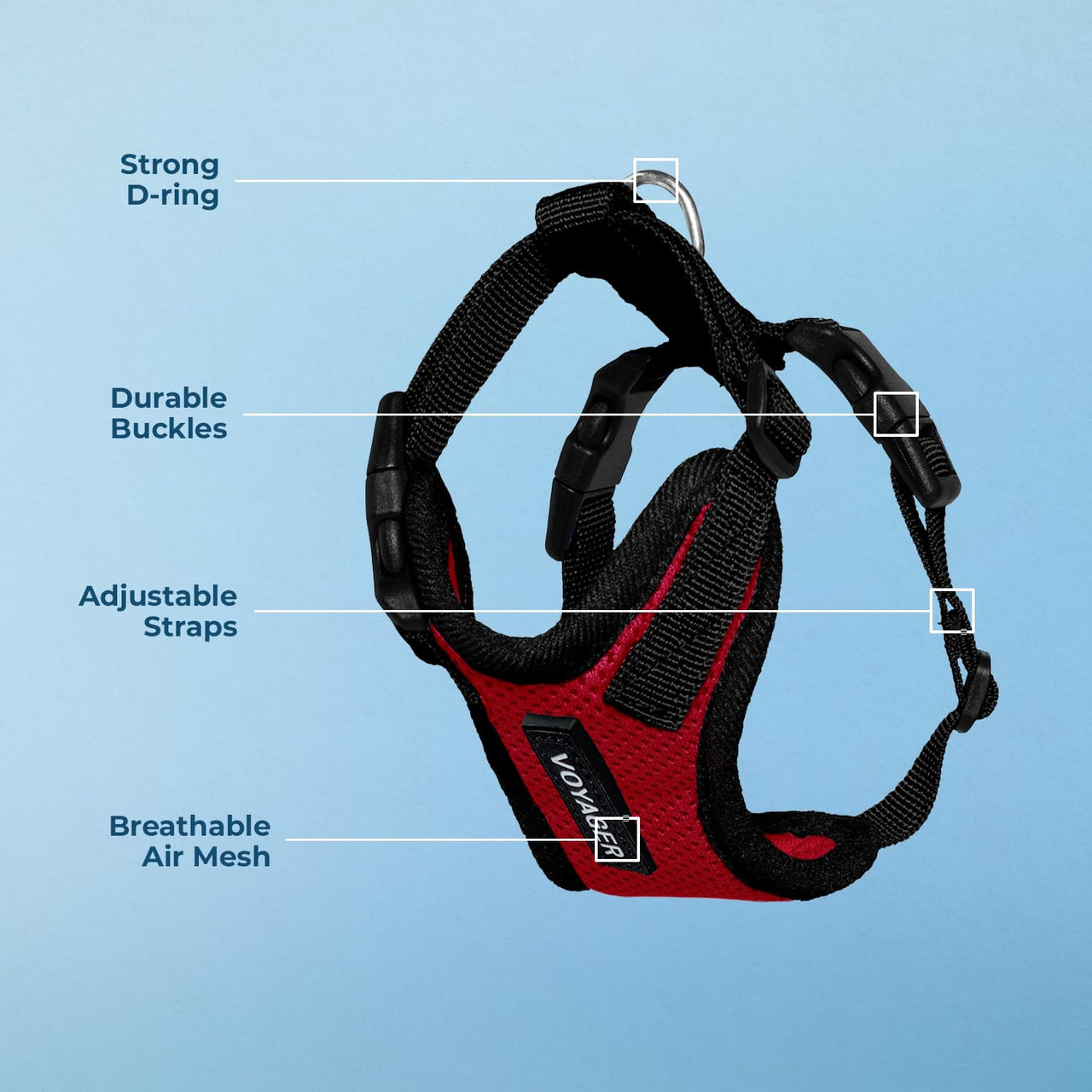 Voyager Step-in Lock Pet Harness - All Weather Mesh, Adjustable Step in Harness for Cats and Dogs by Best Pet Supplies - Red/Black Trim, XS Harness (Red/Black Trim) XS (Chest: 13 - 16" * Fit Cats)