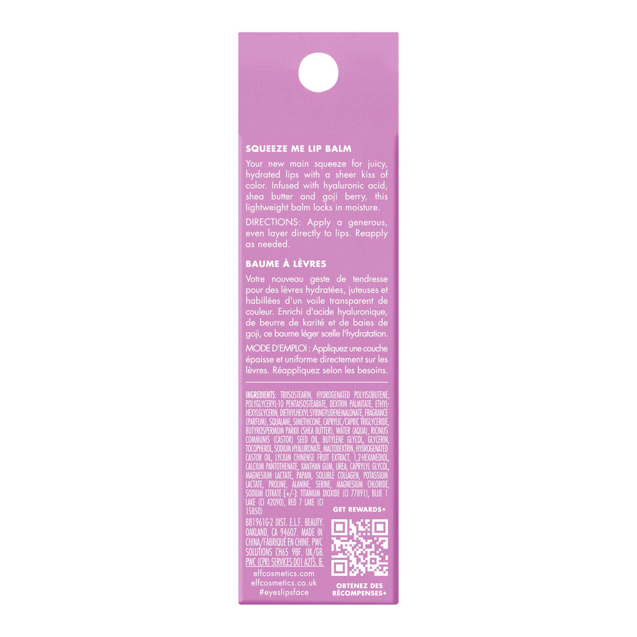 e.l.f. Squeeze Me Lip Balm, Moisturizing Lip Balm For A Sheer Tint Of Color, Infused With Hyaluronic Acid, Vegan & Cruelty-Free, Grape,1 Count, Purple