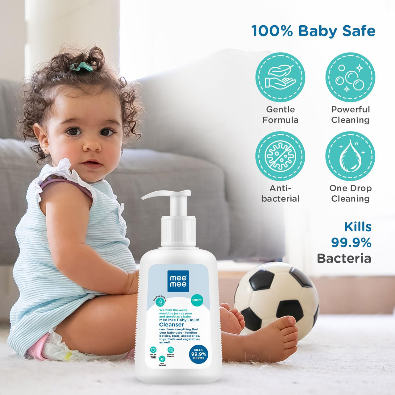 Mee Mee Anti-Bacterial Baby Liquid Cleanser (300 ml - Bottle), Transparent (MM-1300 300ML)