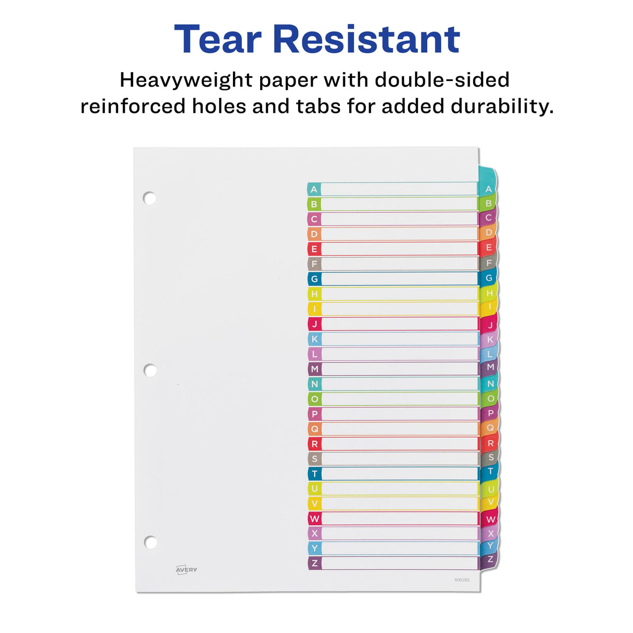 Avery A-Z 26 Tab Dividers for 3 Ring Binders, Customizable Table of Contents, Multicolor Tabs, 1 Set (11844) Contemporary