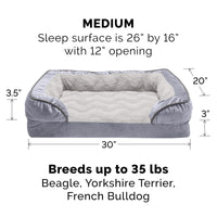 Furhaven Replacement Dog Bed Cover Perfect Comfort Plush & Velvet Waves Sofa-Style, Machine Washable - Granite Gray, Medium Cover Only 30.0