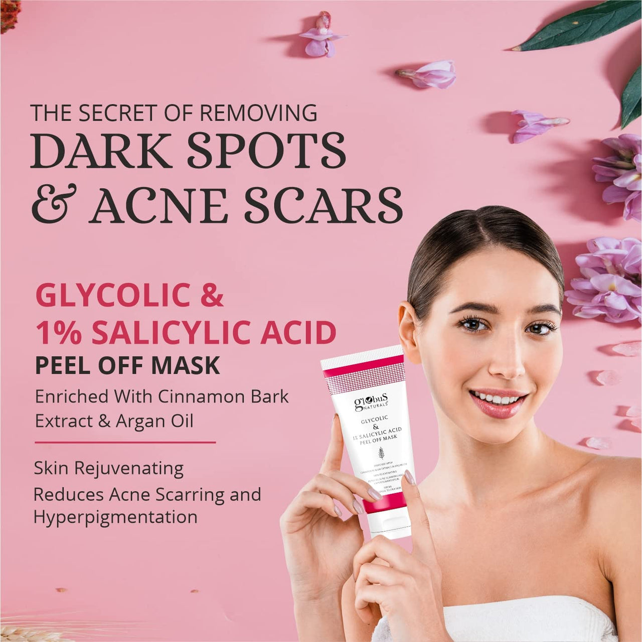 Globus Naturals Glycolic & 1% Salicylic Acid Anti Acne Peel Off Mask, For Oily & Acne Prone Skin,100 gms (Pack of 1)