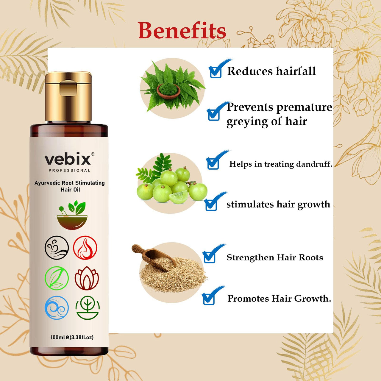 VebixProfessional Customised Regimen -4 Ayurvedic Product Kit - HairFallControl- AntiHairFall Neem Oil +Lotus AntiHairfall Shampoo + Hair - ShinningSerum & BoosterSerum -8.79 Fl.oz (Dry Scalp)