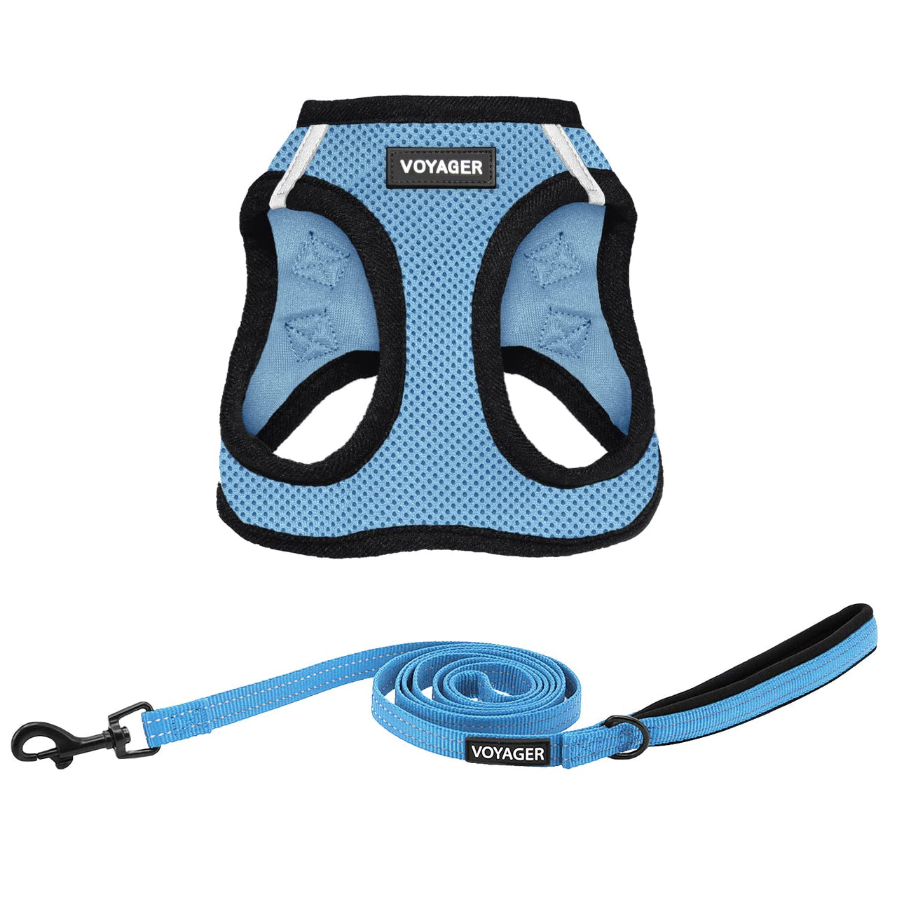 Voyager Step-in Air All Weather Mesh Harness and Reflective Dog 5 ft Leash Combo with Neoprene Handle, for Small, Medium and Large Breed Puppies by Best Pet Supplies - Baby Blue/Black Trim, Small