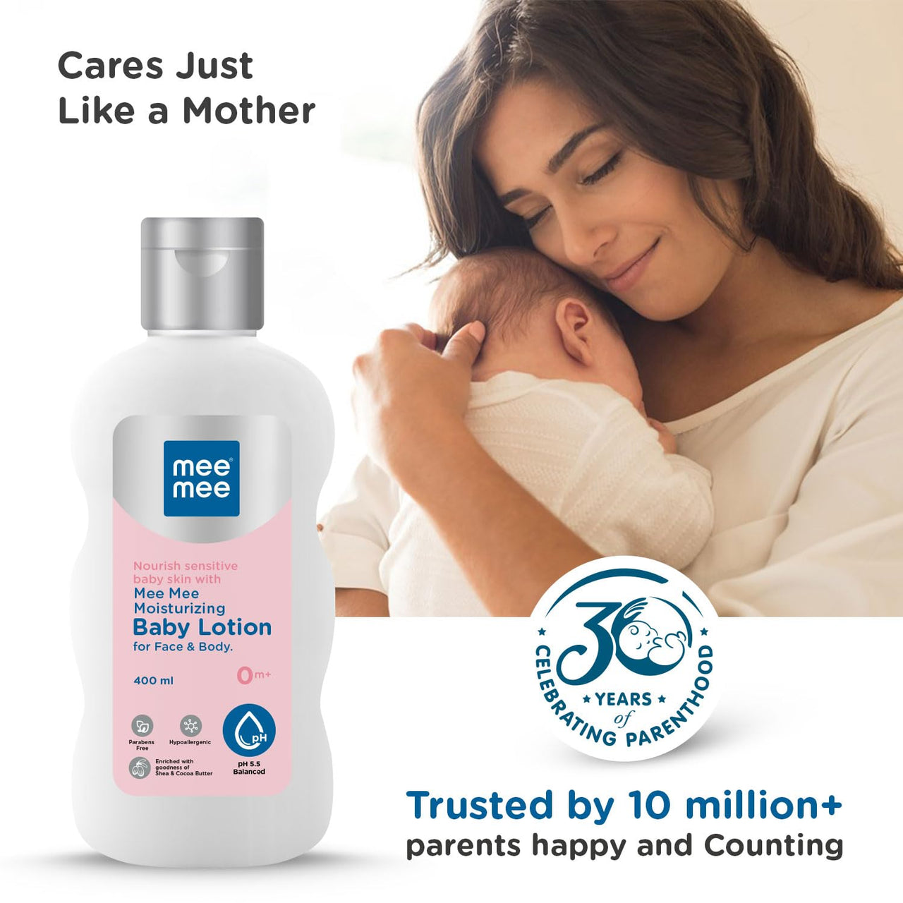 Mee Mee Moisturizing Baby Lotion for Face & Body, Shea, Cocoa Butter & Almond Oil, 24 Hrs Moisturization (400ML)