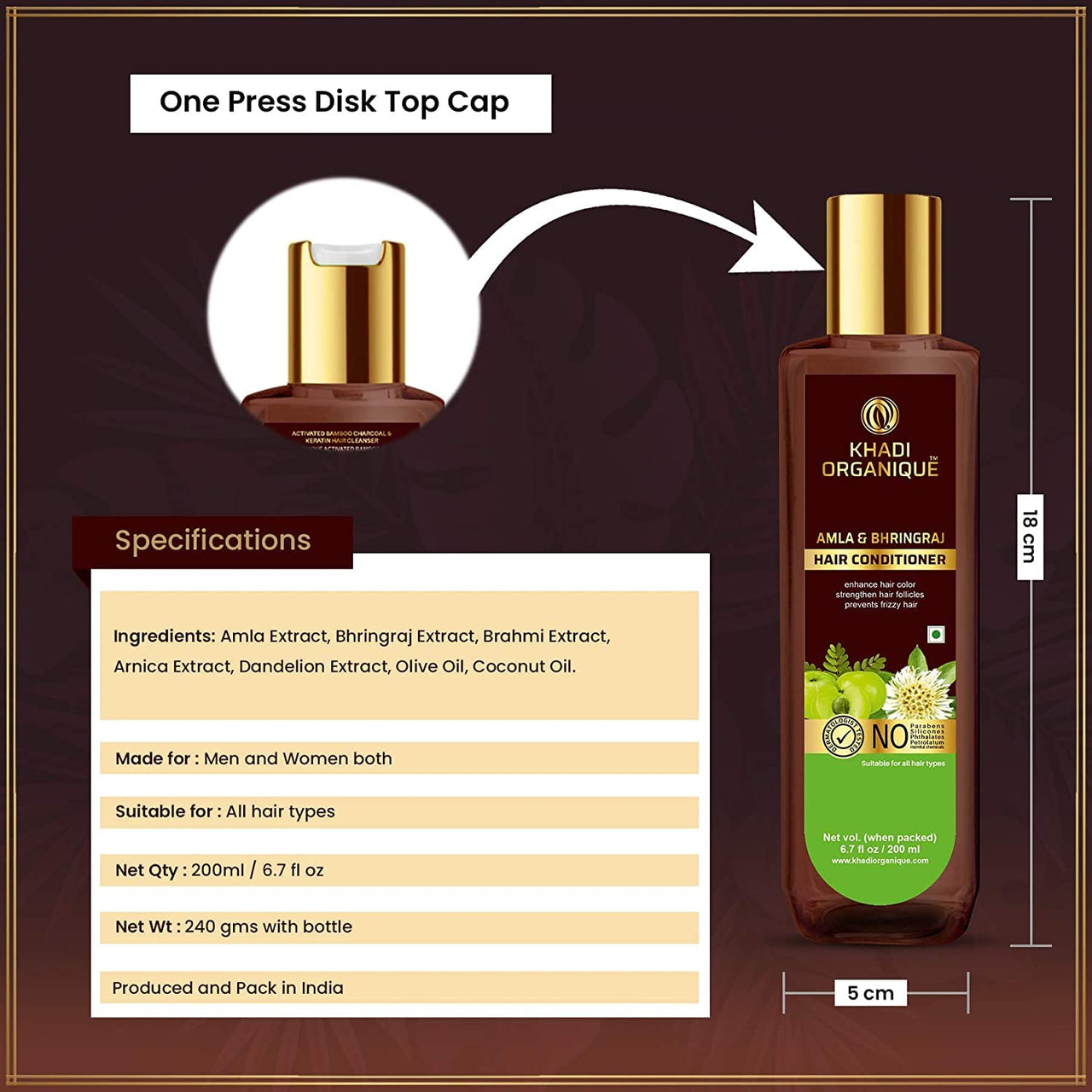 Khadi Organique Amla & Bhringraj Hair Conditioner | Enhance Hair Color | Strengthen Hair Follicles(SLS & Parabeen Free) pack of 2 400 ML