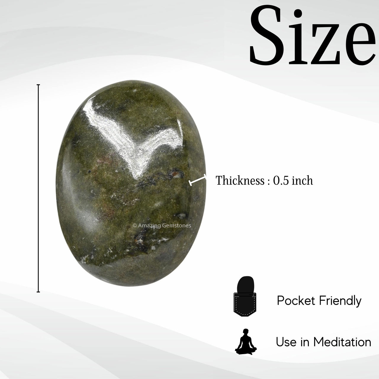 Vesuvianite Palm Stone - Pocket Massage Worry Stone for Natural Body Chakra Balancing, Reiki Healing and Crystal Grid Vesuvianite
