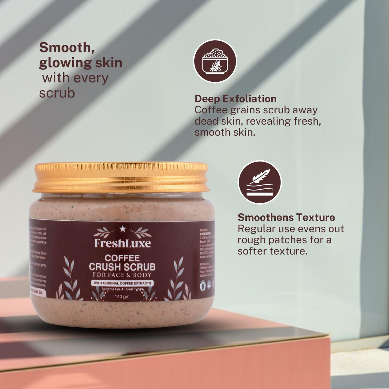 FreshLuxe Coffee Crush Body & Face Scrub | Exfoliation & De-Tan | Enriched with Walnut Powder | Unisex | 140g