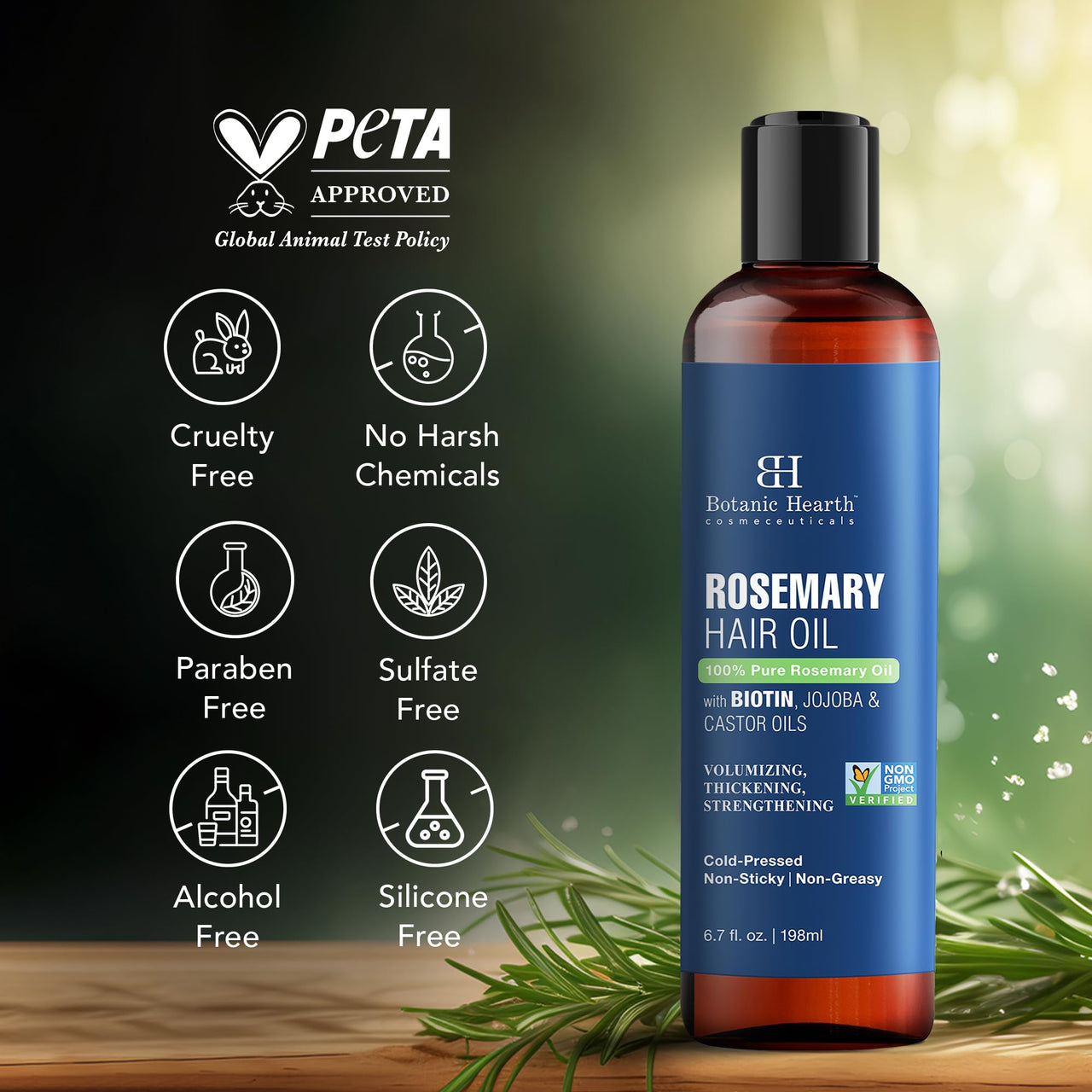Botanic Hearth 100% Pure Rosemary Oil for Hair Growth | Controls Hair Fall, Promotes New Hair Growth | Hair Strengthening Treatment for Healthy Nourished Hair | 198 ml