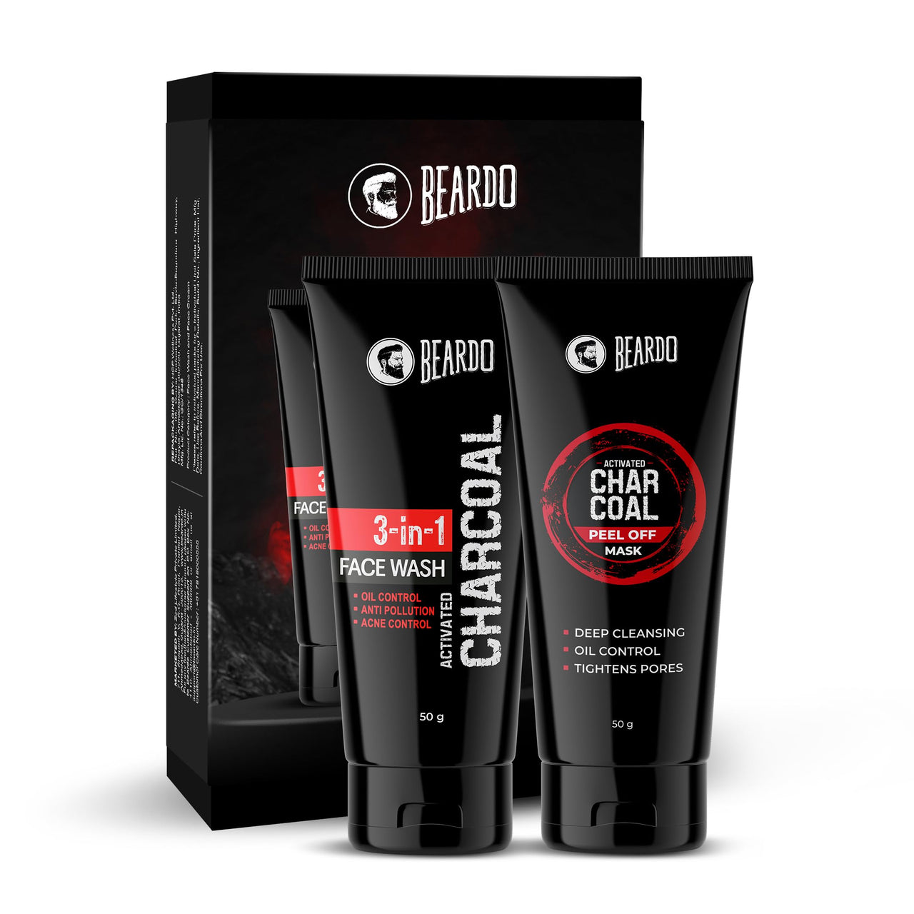 Beardo Charcoal Facewash, 50ml & Peel Off Mask, 50g| For Deep Pore Cleaning and Removes Dirt | Face Mask for Glowing Skin | Gift Hamper for Men | Valentines day gift for husband | Gift for boyfriend | Gift for Men