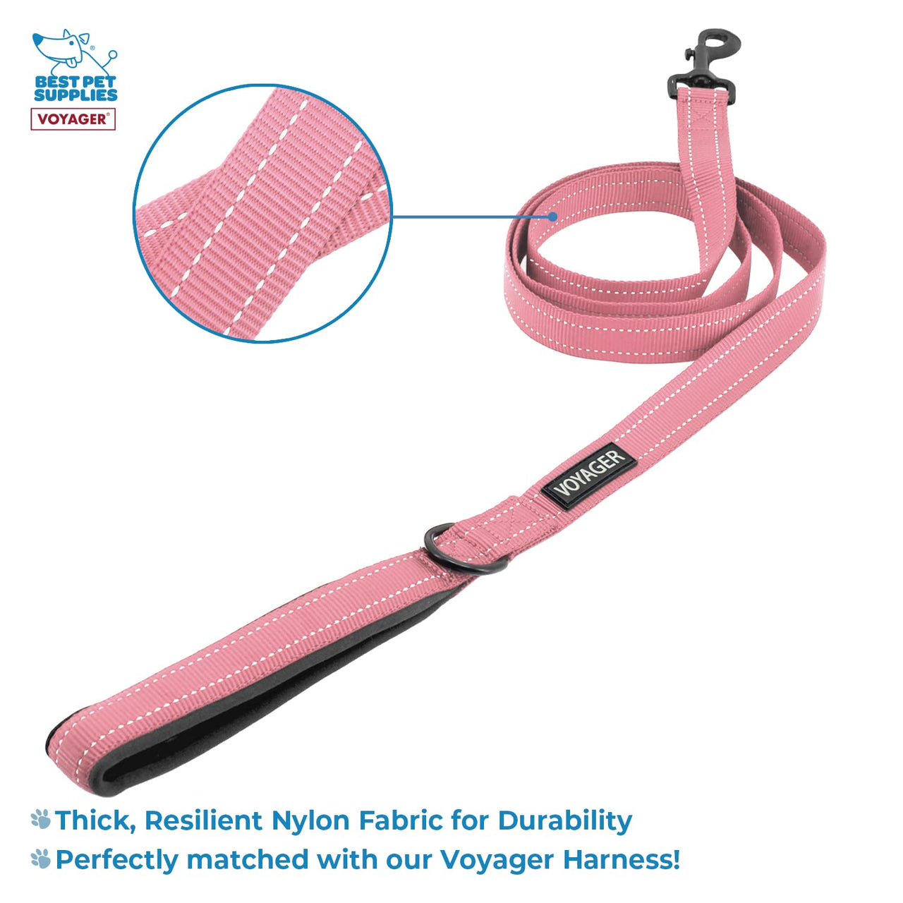 Voyager Step-in Lock Dog Harness w Reflective Dog Leash Combo Set with Neoprene Handle 5ft - Supports Small, Medium and Large Breed Puppies/Cats by Best Pet Supplies - Pink/Black Trim, L Harness Leash Set (Pink/Black Trim) L (Chest: 20 - 25")