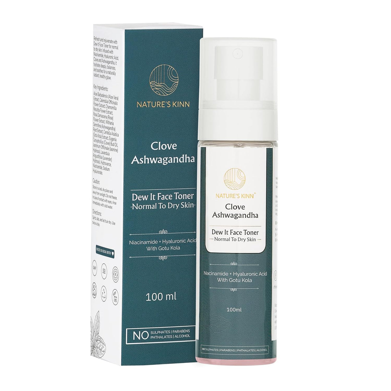 Nature’s Kinn Clove Ashwagandha Face Toner | Hydrating & Soothing Toner for Normal to Dry Skin | With Niacinamide, Hyaluronic Acid & Gotu Kola | Alcohol-Free, No Parabens or Sulphates | 100ml