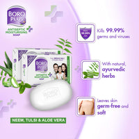 BoroPlus Antiseptic and Moisturising Bathing Soap with Aloe Vera, Neem and Tulsi | 99.9% Germ and Virus Protection | For Smooth, Soft & Nourished Skin, 125g (Pack of 8)