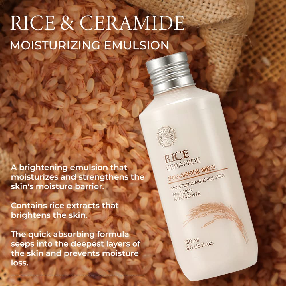 The Face Shop 2 Step Brightening Routine combo | Rice Water Bright Foaming Cleanser (150ml) + Rice & Ceramide Moisturizing Emulsion (150ml)