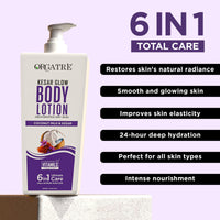 ORGATRE Kesar Glow Body Lotion for Dry Skin | Coconut Milk & Saffron | Deep Moisturization & Brightening | 24H Intense Hydration | For Women, Men & Kids | Antioxidant Protection – 400ml