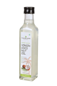 Orgrain India Certified Organic Raw Cold Pressed Extra Virgin Coconut Oil | Unrefined, Zero Heat Process, Supports Immunity, Hair & Skin, Massage, 100% Edible with Rich Tropical (250ml)