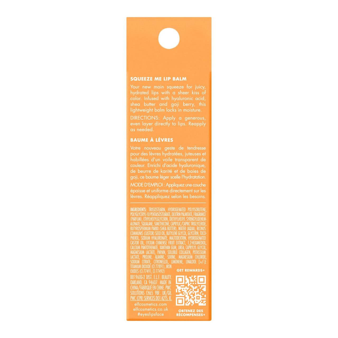 e.l.f. Squeeze Me Lip Balm, Moisturizing Lip Balm For A Sheer Tint Of Color, Infused With Hyaluronic Acid, Vegan & Cruelty-Free, Peach, (1 count)