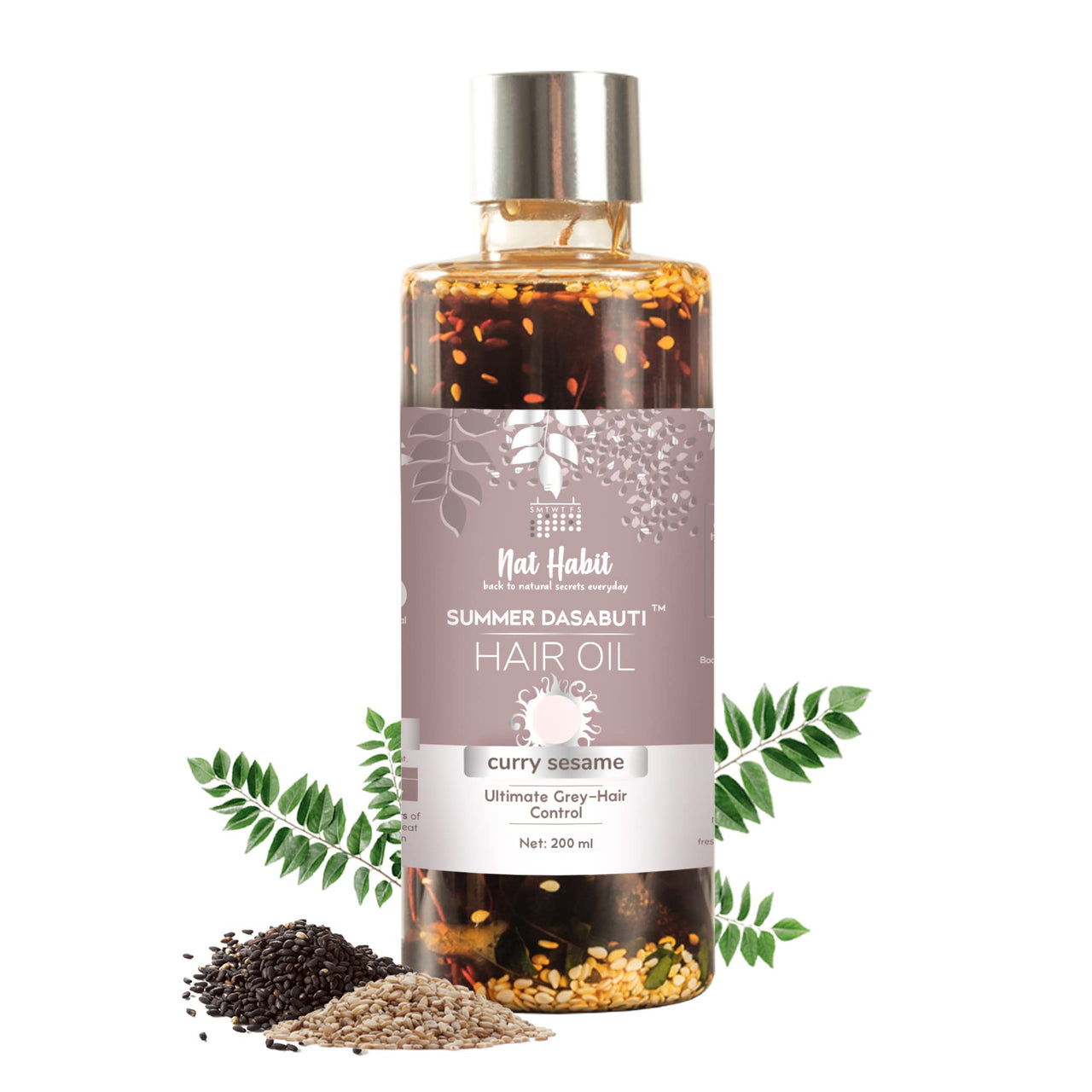 Nat Habit Curry Sesame Summer Hair Oil For Oily, Normal, Curly, Colored Hair With 16 Herbs, Coconut & Amla (200ml)