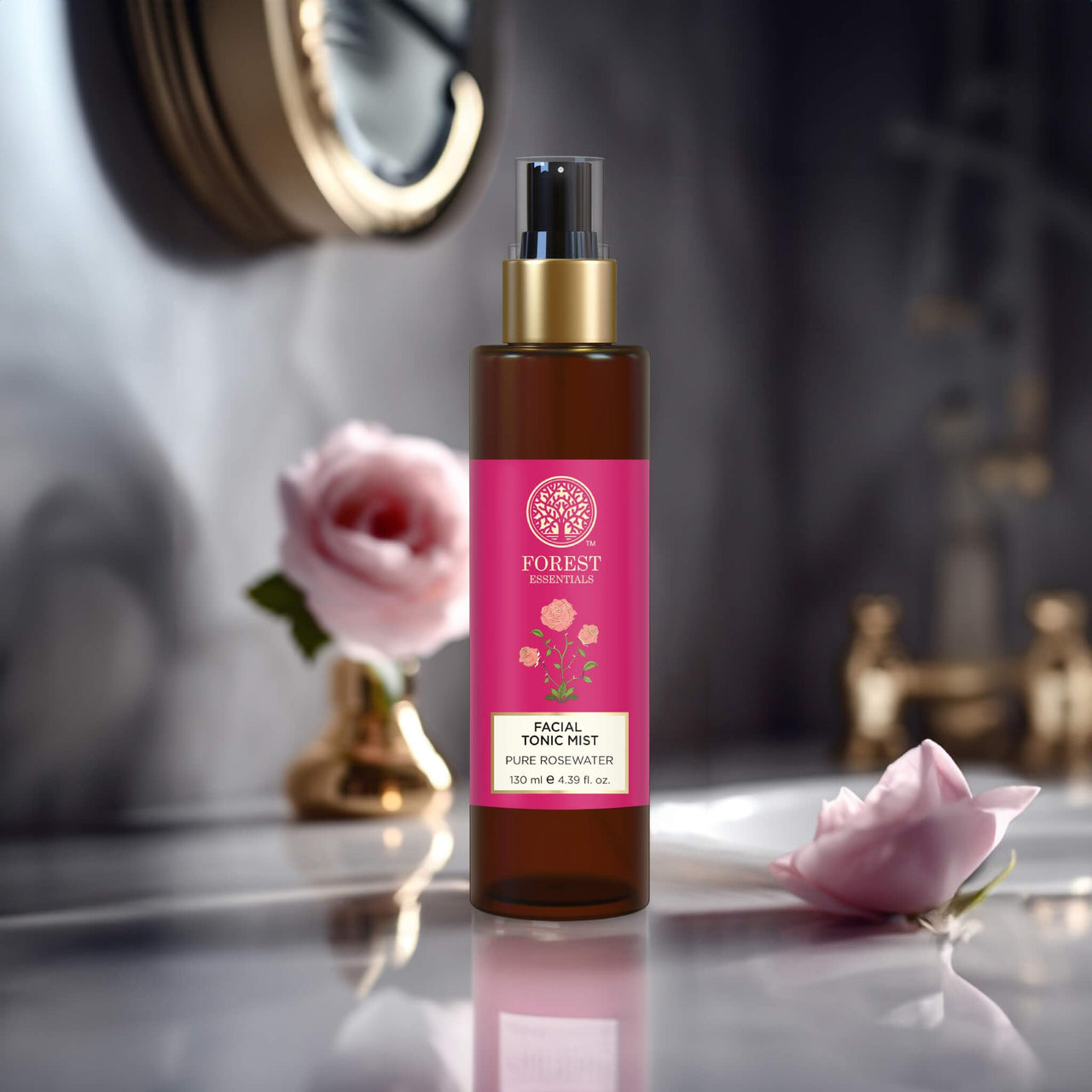 Forest Essentials Pure Rosewater (Toner) Facial Tonic Mist | Hydrating Daily Toner | For Glowing Skin | Hydrates Plumps & Minimises Open Pores, Pack Of 1