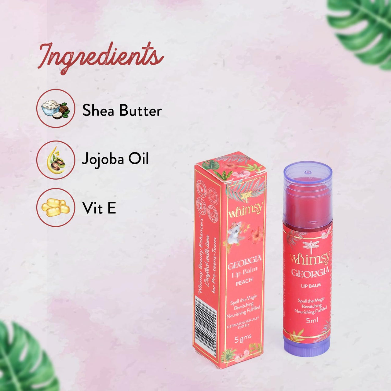 Whimsy Natural, Organic Tinted Lip Balm For For Kids|Lip Balm For Dry & Chapped Lips|Hydrated And Nourishing Lips|All Skin Type|Intense Care|For Soft, Smooth, Moisturised Lips (Georgia), 1 Count