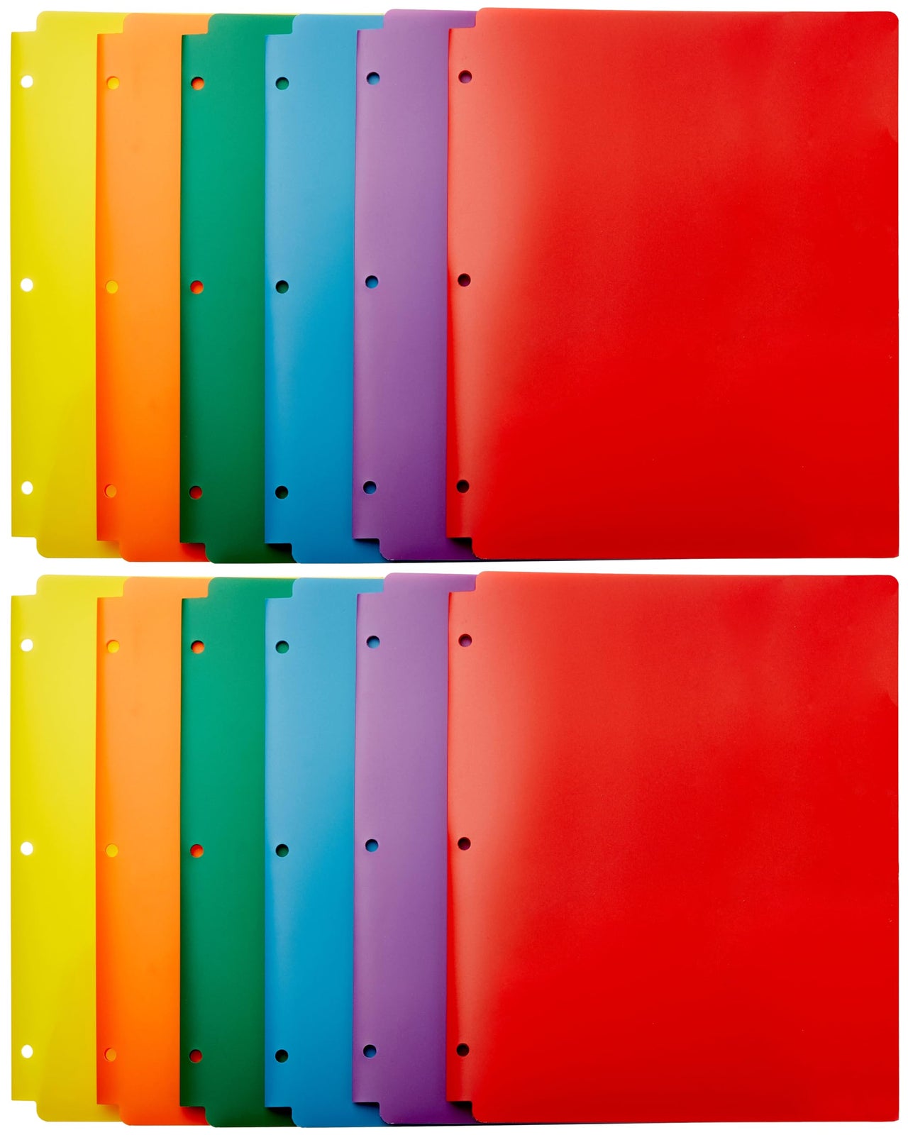 Basics Plastic 3 Hole Punch Folders with 2 Pockets, 8.5 x 11 inches, Pack of 12, Assorted Color