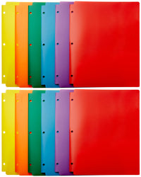 Basics Plastic 3 Hole Punch Folders with 2 Pockets, 8.5 x 11 inches, Pack of 12, Assorted Color