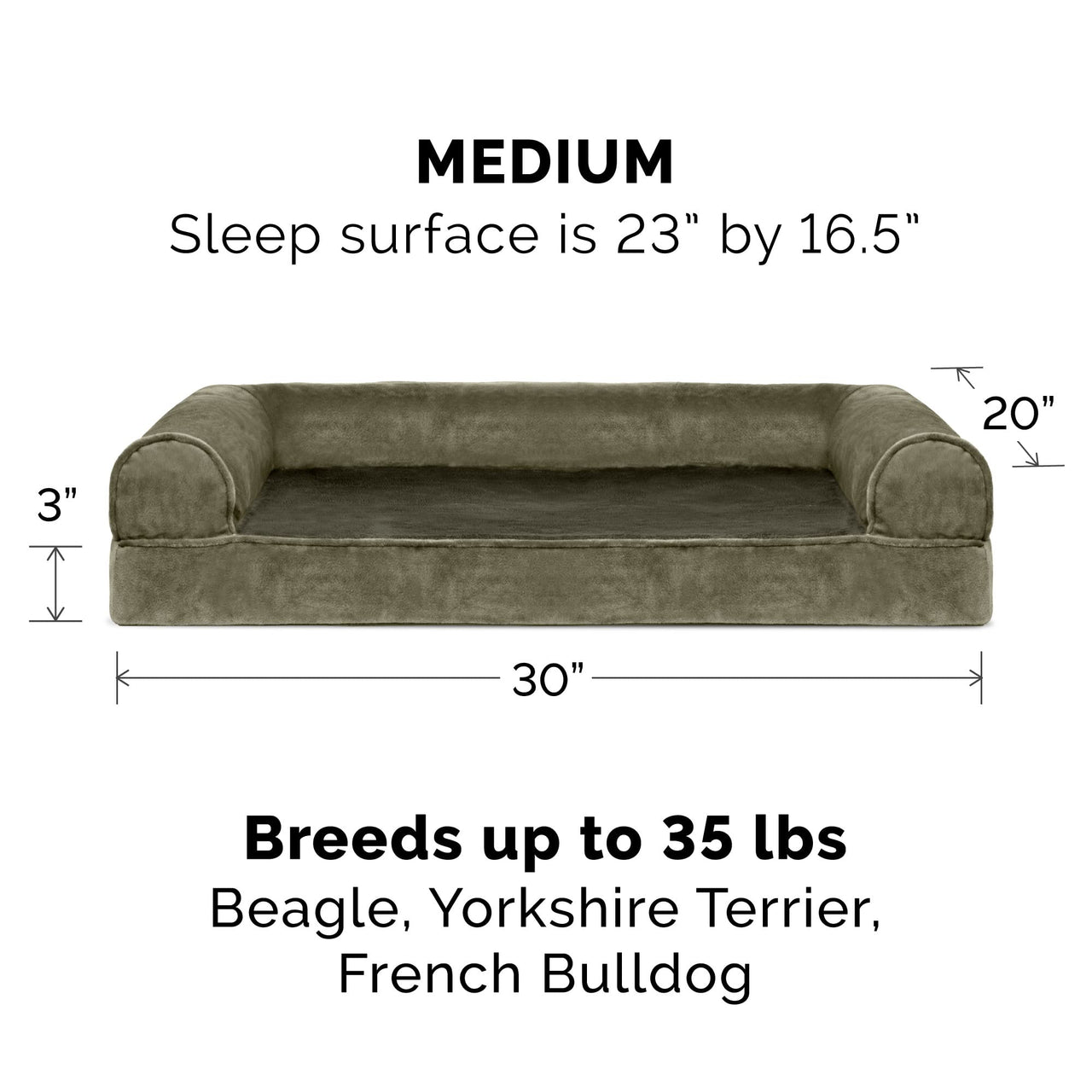 Furhaven Replacement Dog Bed Cover Faux Fur & Velvet Sofa-Style, Machine Washable - Dark Sage, Medium Cover Only 30.0"L x 20.0"W x 0.3"Th (Faux Fur & Velvet) Dark Sage