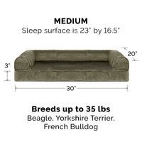 Furhaven Replacement Dog Bed Cover Faux Fur & Velvet Sofa-Style, Machine Washable - Dark Sage, Medium Cover Only 30.0